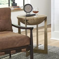 Brass Finish Base Natural Oak Side Table