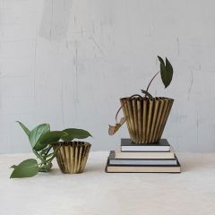 Brass Finish Fluted Metal Planter
