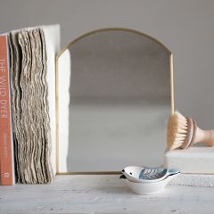 Brass Finish Table Mirror On Stand