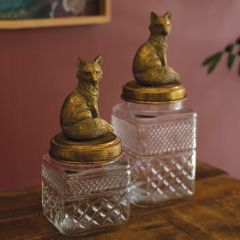 Brass Fox Topped Glass Canister Set of 2