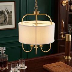 Brass Gold Finish Pendant Light with Fabric Shade