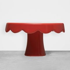 Bright Red Stoneware Cake Pedestal