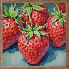 Bright Summer Strawberries Framed Wall Decor
