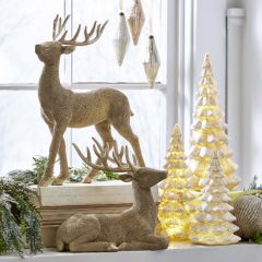 Bronze Gold Glittered Deer Figurine Set of 2