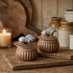 Brown and White Rustic Bunny Salt Cellar Set of 2