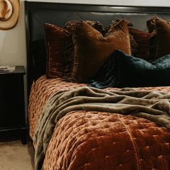 Brown Faux Velvet Ruffled Euro Sham