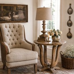 Brown Washed Round Top Accent Table