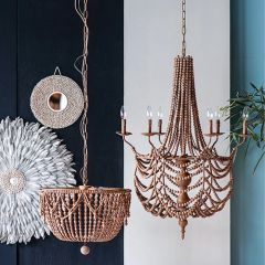 Brown Wood Beaded Chandelier