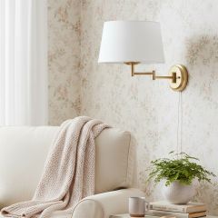 Brushed Champagne Bronze Articulating Wall Sconce with Modern White Shade