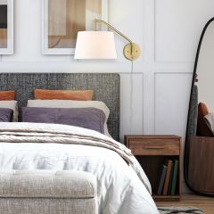 Brushed Champagne Bronze Swing Arm with Modern White Shade