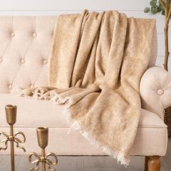 Brushed Tan Fringed Throw Blanket