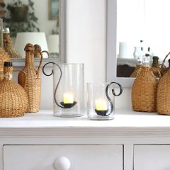 Bubble Glass Hurricane With Metal Votive Holder