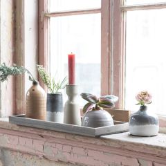 Bud Vase Set and Taper Holder With Wood Tray