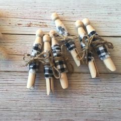 Buffalo Check Fabric Wrapped Clothes Peg Set of 6