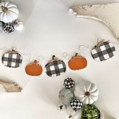 Buffalo Check Orange Wood Pumpkin Banner