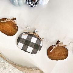 Buffalo Check Stained Wood Pumpkin Banner