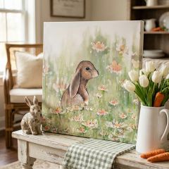 Bunny In A Flower Field Canvas Art Ears Down