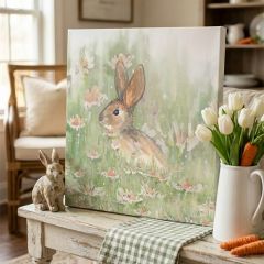 Bunny In A Flower Field Canvas Art Ears Up