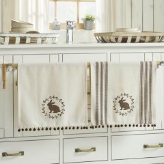 Bunny Wreath Tea Towel With Poms Set of 2