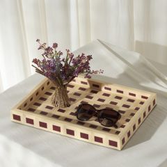 Burgundy Square Pattern Wood Tray