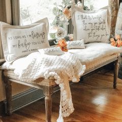 Burlap Style Pillow Top Farmhouse Bench