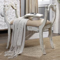 Burlap Upholstered Farmhouse Bench