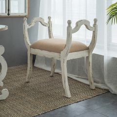 Burlap Upholstered Vanity Bench