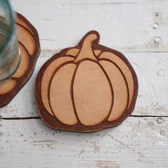 Burned Wood Pumpkin Coaster Set of 4