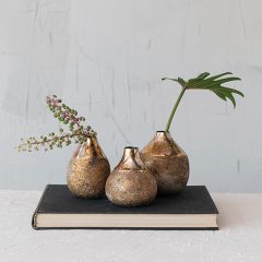 Burnt Gold Finish Metal Vase Collection Set of 3