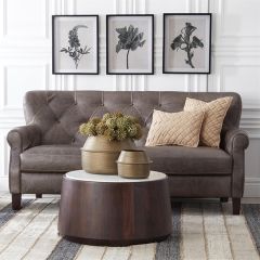 Button Tufted Italian Leather Sofa