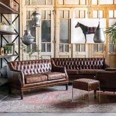 Button Tufted Leather Sofa