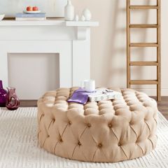 Button Tufted Oversized Round Ottoman