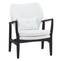 Button Tufted White Accent Chair With Pillow