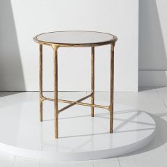 Marble Top Forged Metal Round End Table