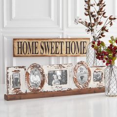 5 Aged White Frames on Wood Base