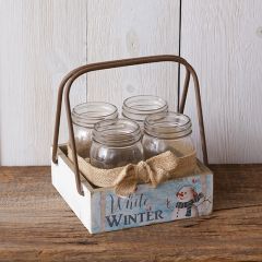 Mason Jar Vases in White Winter Caddy