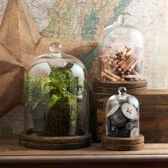 Glass Cloche With Mirror Base Set of 3