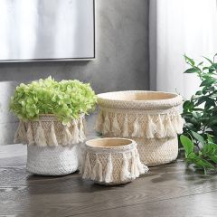 Tasseled Cement Planter Pot Set of 3