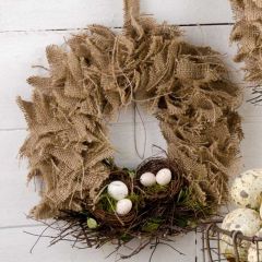 Burlap Wreath With Nest Accent