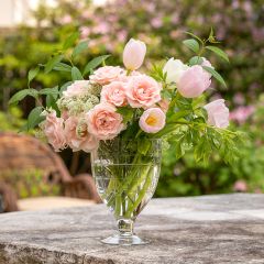 Etched Glass Tabletop Goblet Urn Vase