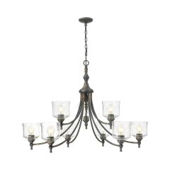 Hammered Water Glass Shade 9 Light Chandelier Antique Black