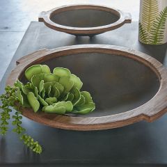 Round Iron And Wood Trays Set of 2