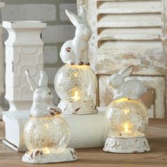 LED Ceramic Globes With Rabbits Set of 3