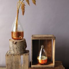 Copper Trim Balloon Glass Vase 13 Inch