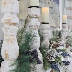 Distressed Wood Candle Holder Set of 2