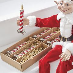 Christmas Stripe Clip On Candle Ornament Set of 6