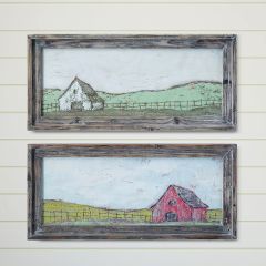 Wood Framed Barn Scene Wall Art Set of 2