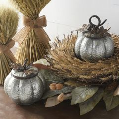 Lidded Metal Harvest Pumpkin Container Set of 2