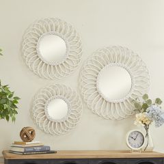 Pale Round Rattan Mirror Set of 3