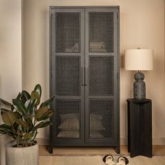 Tall Cane Front Curio Cabinet Black